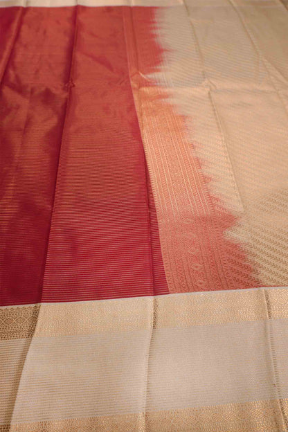 Dark Brown Semi Soft Silk Pinstripes Butta Ivory Border  Saree