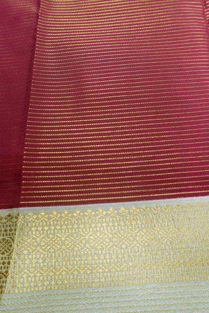 Dark Brown Semi Soft Silk Pinstripes Butta Ivory Border  Saree