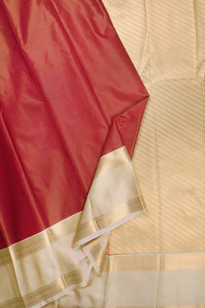Dark Brown Semi Soft Silk Pinstripes Butta Ivory Border  Saree