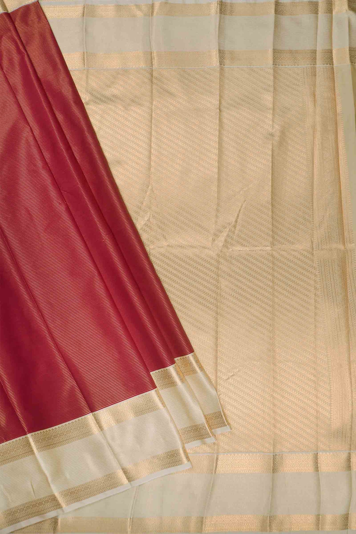 Dark Brown Semi Soft Silk Pinstripes Butta Ivory Border  Saree