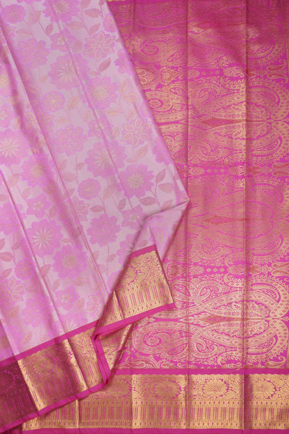 Baby Pink Semi Silk Floral Vines Zari Contrast Pallu Saree
