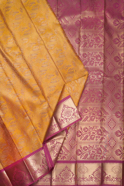 Mustard Yellow Semi Silk Rich Jacquard Pink Pallu Saree