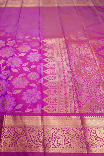 Magenta Pink Semi Silk Floral SelfJacquard Rich Pallu Saree