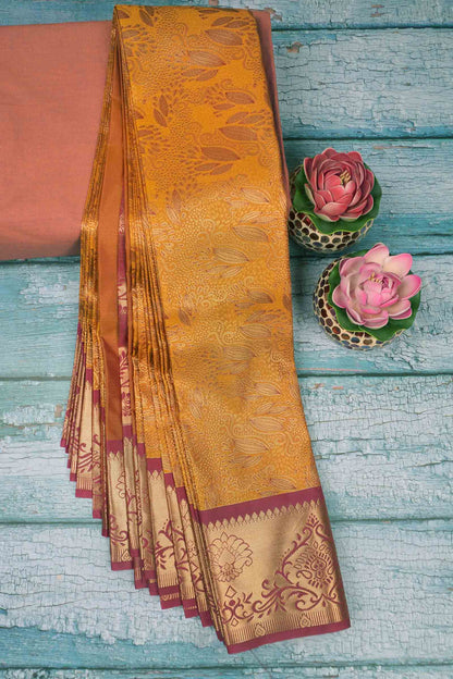 Mustard Yellow Semi Silk Rich Jacquard Pink Pallu Saree
