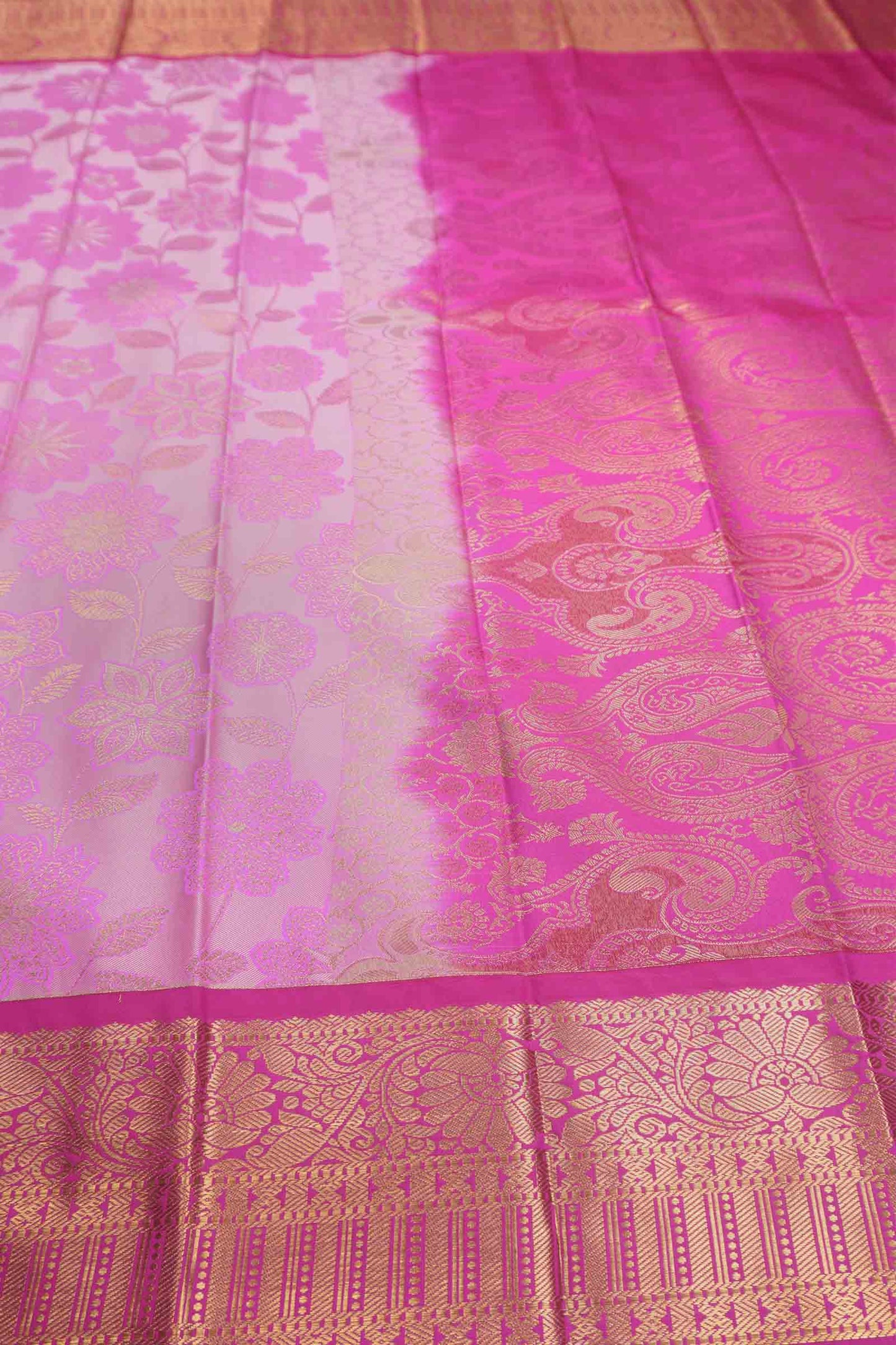 Baby Pink Semi Silk Floral Vines Zari Contrast Pallu Saree