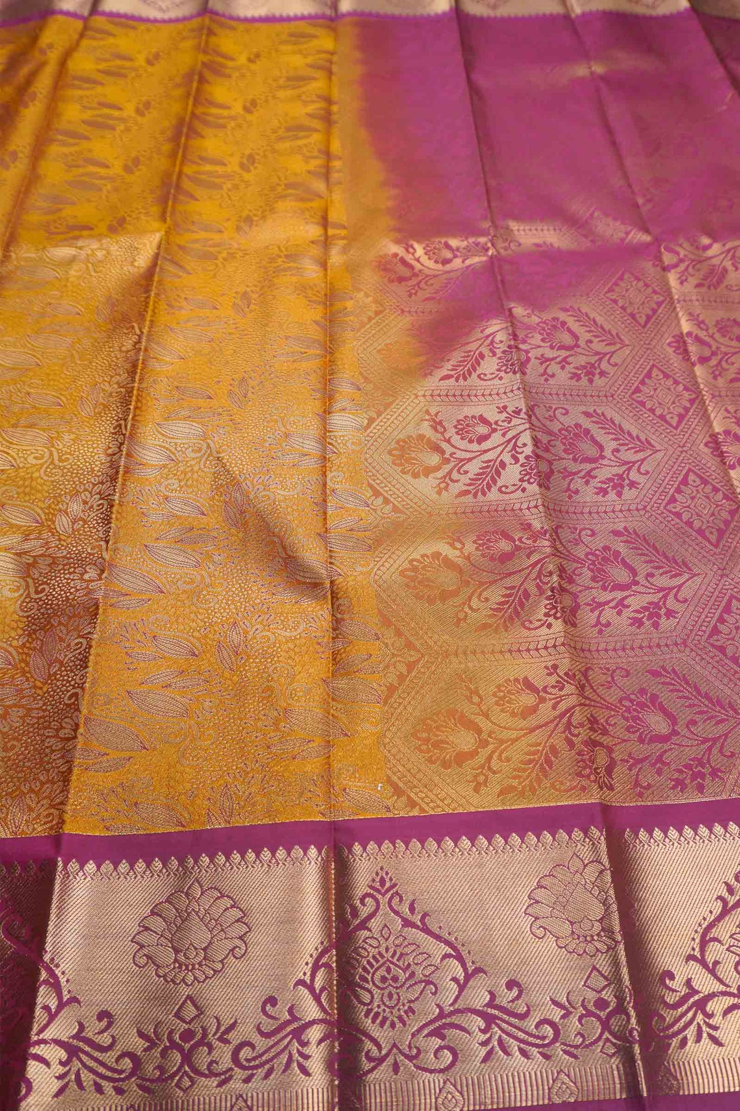 Mustard Yellow Semi Silk Rich Jacquard Pink Pallu Saree