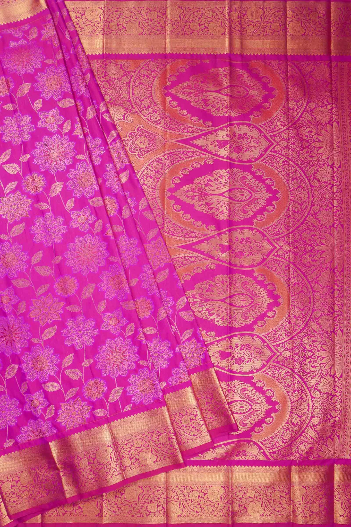 Magenta Pink Semi Silk Floral SelfJacquard Rich Pallu Saree
