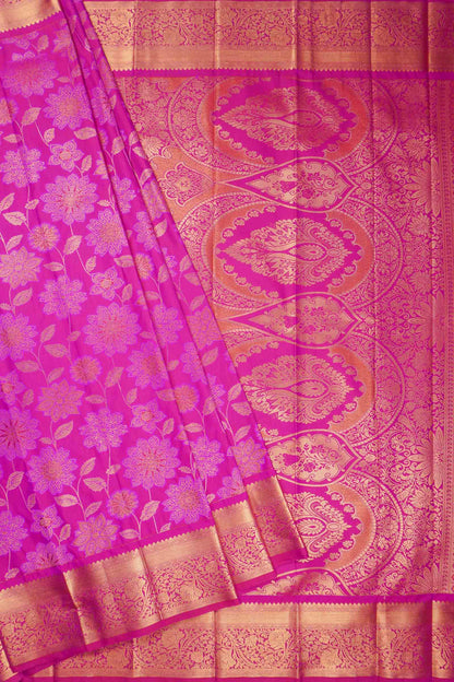 Magenta Pink Semi Silk Floral SelfJacquard Rich Pallu Saree