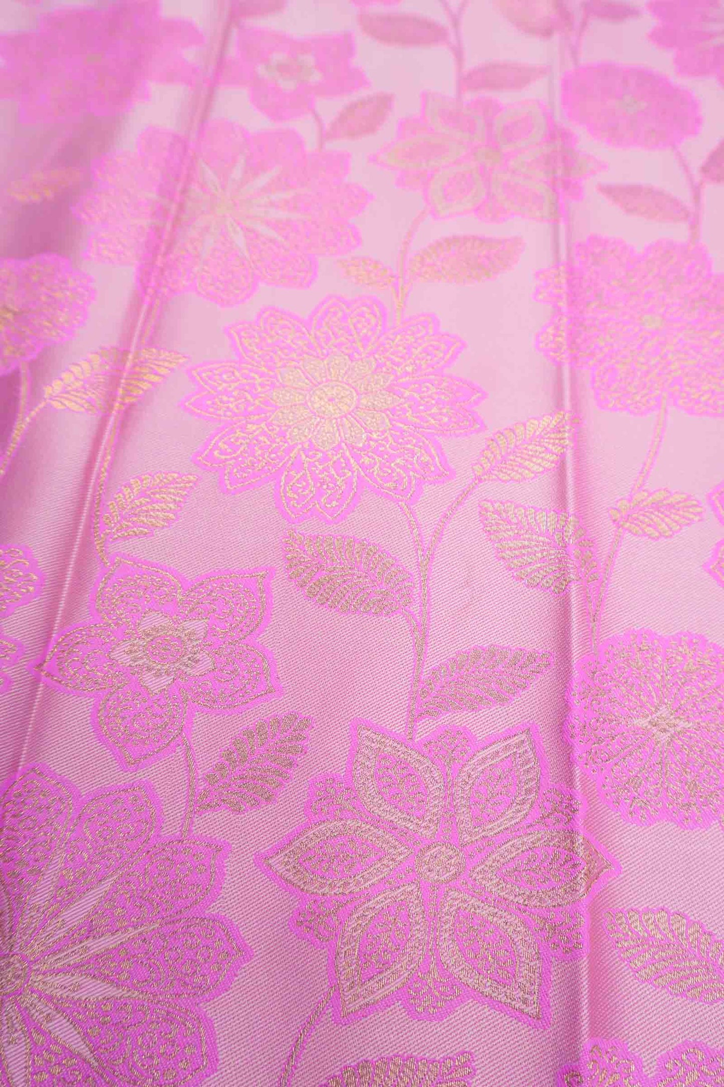 Baby Pink Semi Silk Floral Vines Zari Contrast Pallu Saree