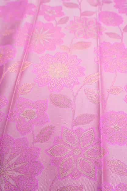 Baby Pink Semi Silk Floral Vines Zari Contrast Pallu Saree