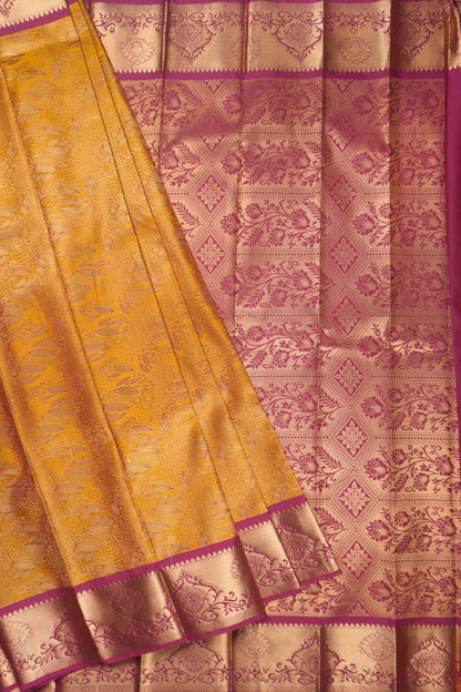 Mustard Yellow Semi Silk Rich Jacquard Pink Pallu Saree