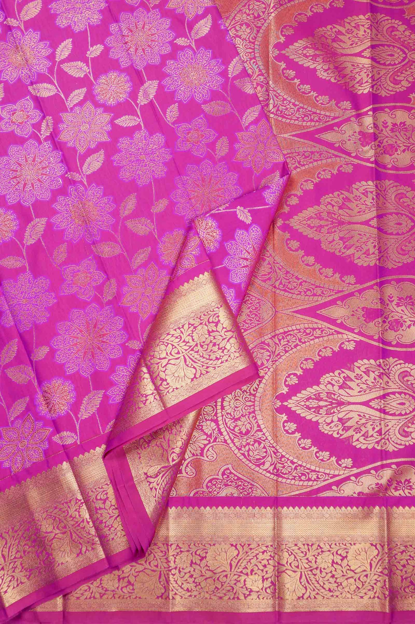 Magenta Pink Semi Silk Floral SelfJacquard Rich Pallu Saree