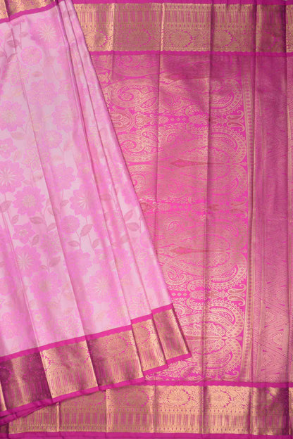 Baby Pink Semi Silk Floral Vines Zari Contrast Pallu Saree