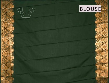 Purple With Dark Green Semi Silk Star Leaf Florals Zari Border Saree