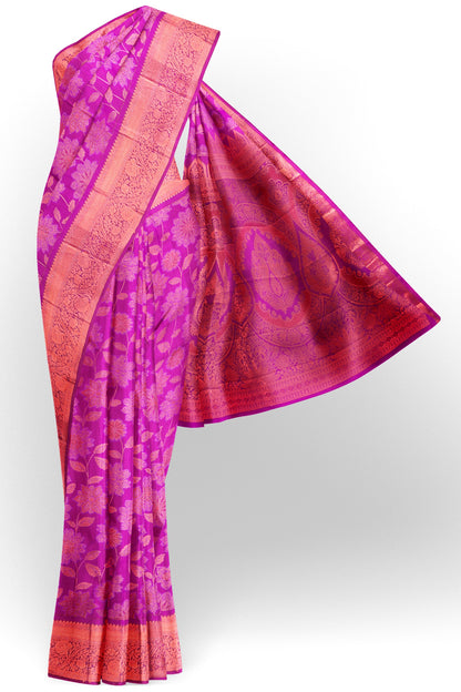 Magenta Pink Semi Silk Floral SelfJacquard Rich Pallu Saree