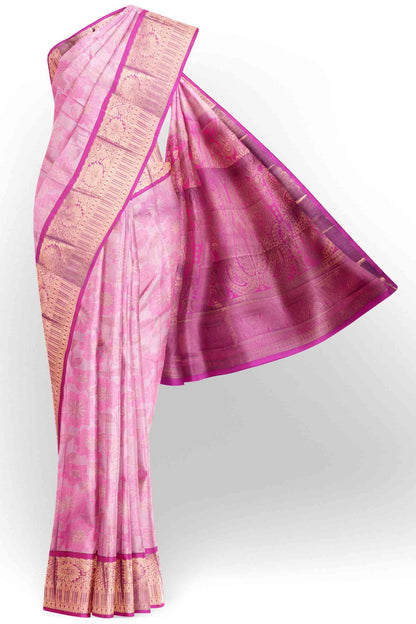 Baby Pink Semi Silk Floral Vines Zari Contrast Pallu Saree
