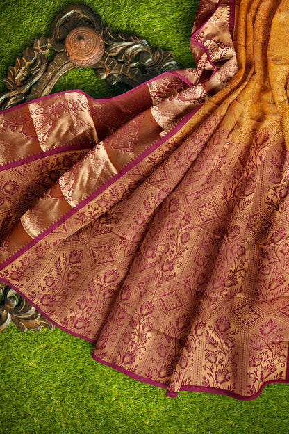 Mustard Yellow Semi Silk Rich Jacquard Pink Pallu Saree