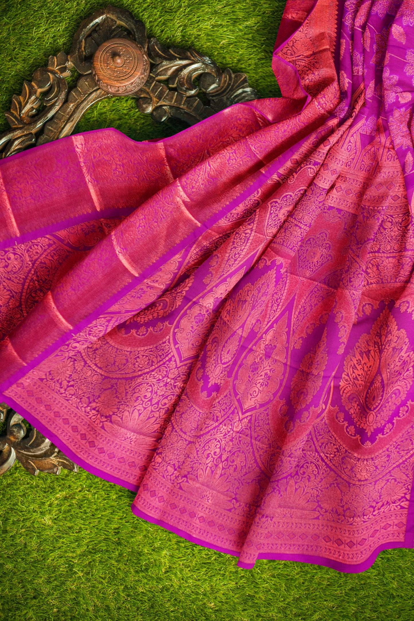 Magenta Pink Semi Silk Floral SelfJacquard Rich Pallu Saree