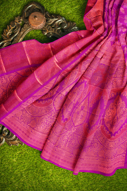 Magenta Pink Semi Silk Floral SelfJacquard Rich Pallu Saree
