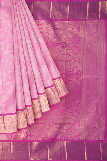 Baby Pink Semi Silk Floral Vines Zari Contrast Pallu Saree