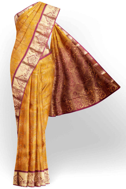 Mustard Yellow Semi Silk Rich Jacquard Pink Pallu Saree