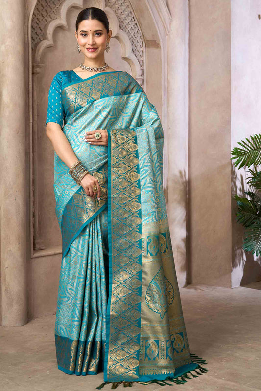 Sky Blue Semi Silk Rich Jacquard Zari Border Pallu Saree