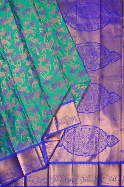 Sea Green Semi Silk Floral Vines Contrast Zari Border Pallu Saree