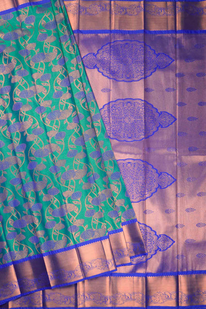 Sea Green Semi Silk Floral Vines Contrast Zari Border Pallu Saree
