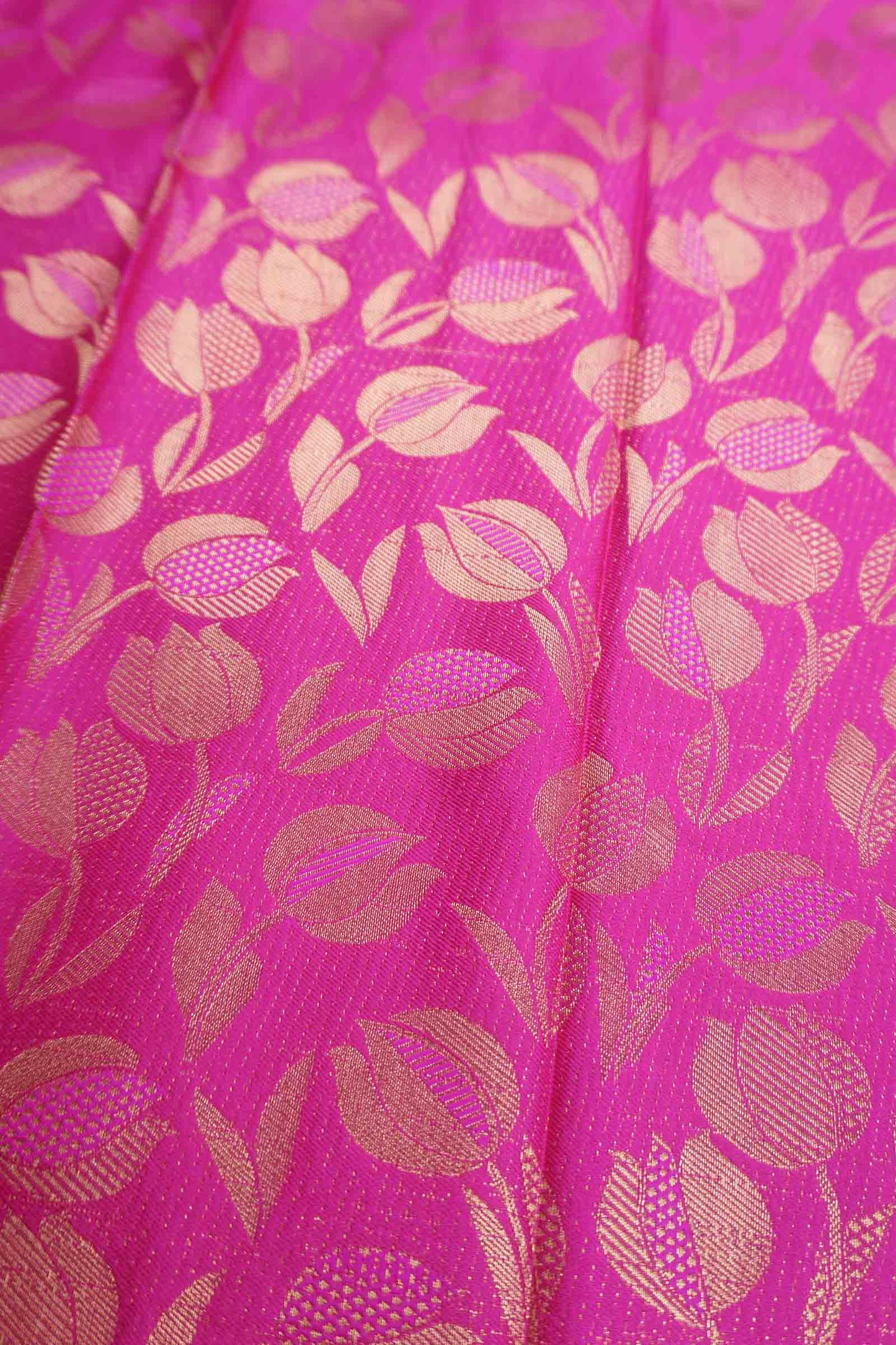 Magenta Pink Semi Silk Tissue Tulip Garden Contrast Pallu Saree
