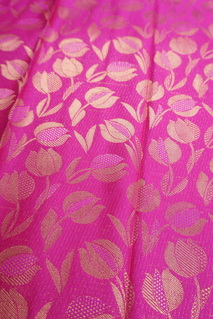 Magenta Pink Semi Silk Tissue Tulip Garden Contrast Pallu Saree