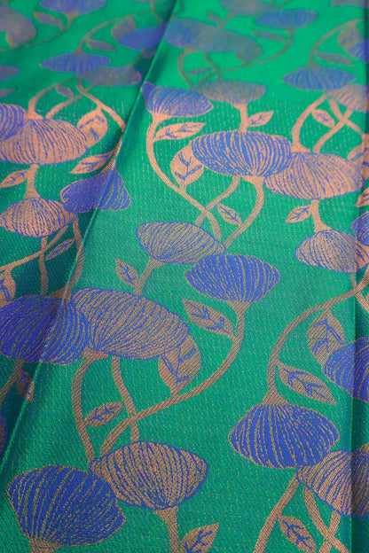 Sea Green Semi Silk Floral Vines Contrast Zari Border Pallu Saree