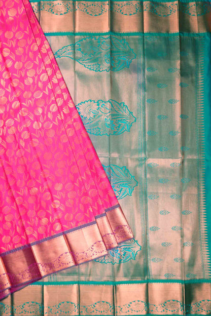 Magenta Pink Semi Silk Tissue Tulip Garden Contrast Pallu Saree