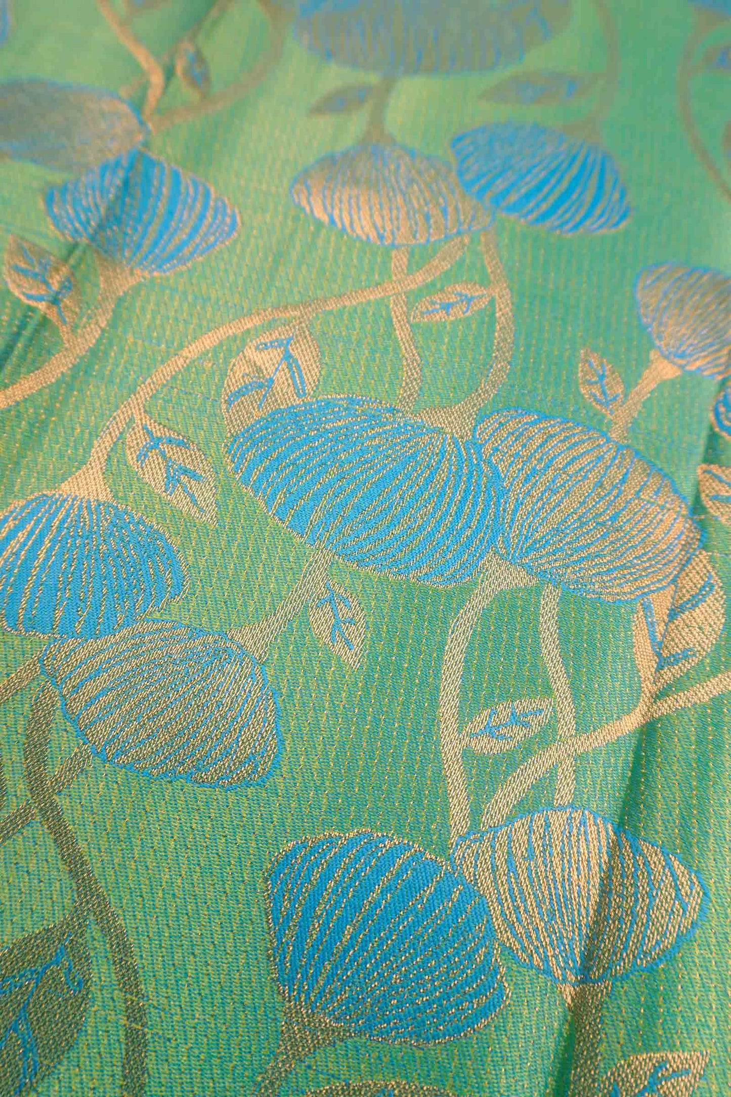 Green Semi Silk Contrast Blue Floral Vines Rich Pallu Saree
