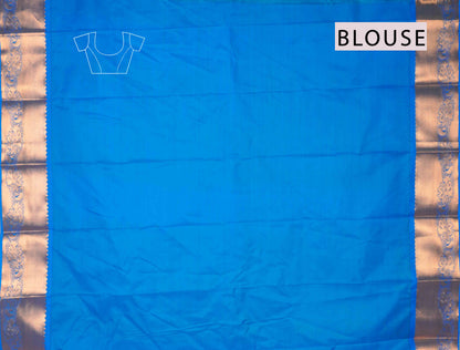 Green Semi Silk Contrast Blue Floral Vines Rich Pallu Saree