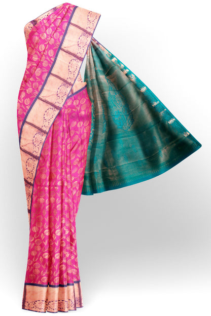 Magenta Pink Semi Silk Tissue Tulip Garden Contrast Pallu Saree