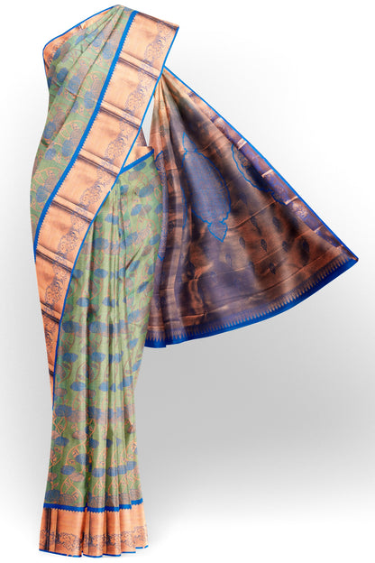 Green Semi Silk Contrast Blue Floral Vines Rich Pallu Saree