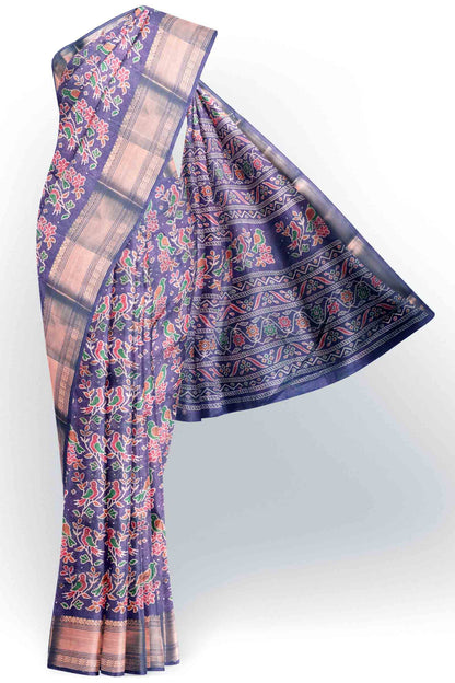Violet Chirpy Bird Digital Print Zari Border Fancy Cotton Saree