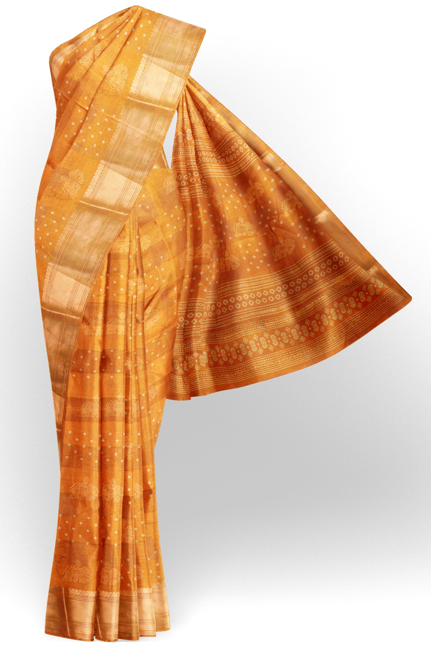 Yellow Self Checks Bandhini Style Prints Fancy Cotton Saree