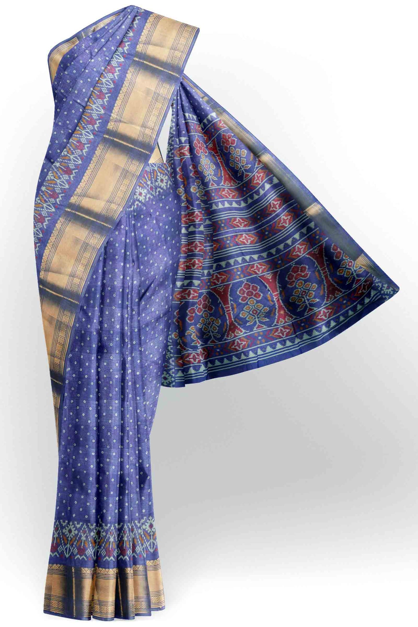 Lavendar Self Checks Bandhini Style Prints Fancy Cotton Saree