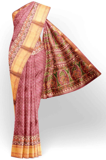 Rose Blush Self Checks Bandhini Style Prints Fancy Cotton Saree