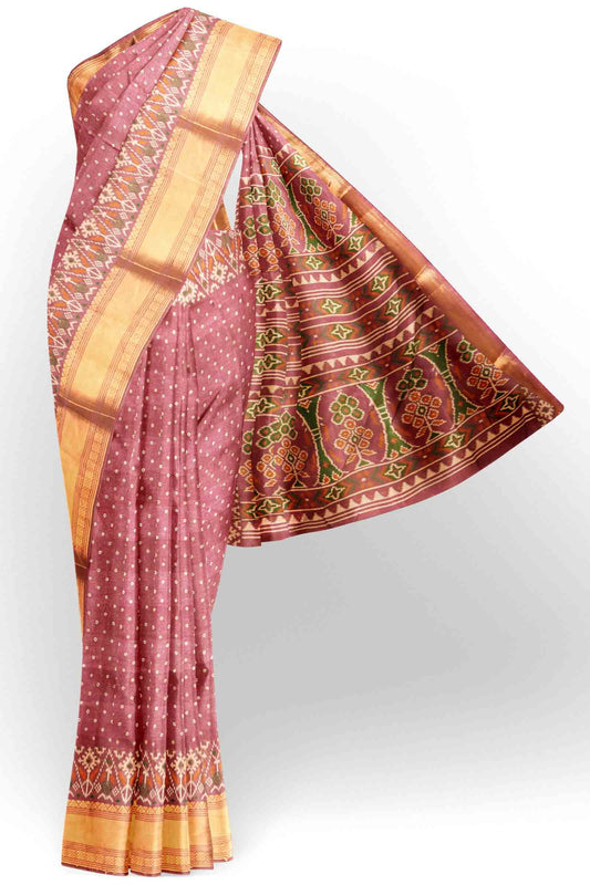 Rose Blush Self Checks Bandhini Style Prints Fancy Cotton Saree