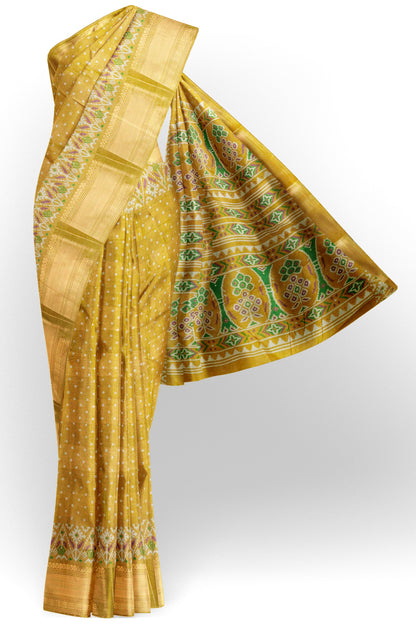 Mustard Yellow Polka Prints Fancy Cotton Saree
