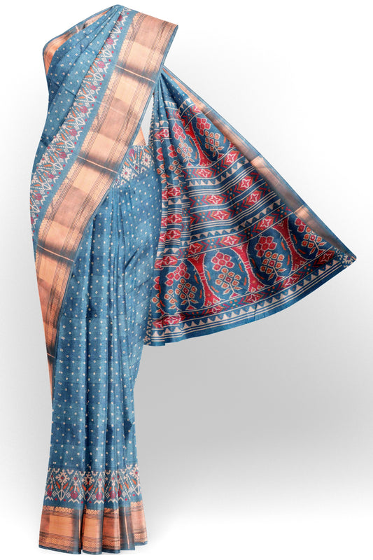 Blue Self Checks Bandhini Style Prints Fancy Cotton Saree