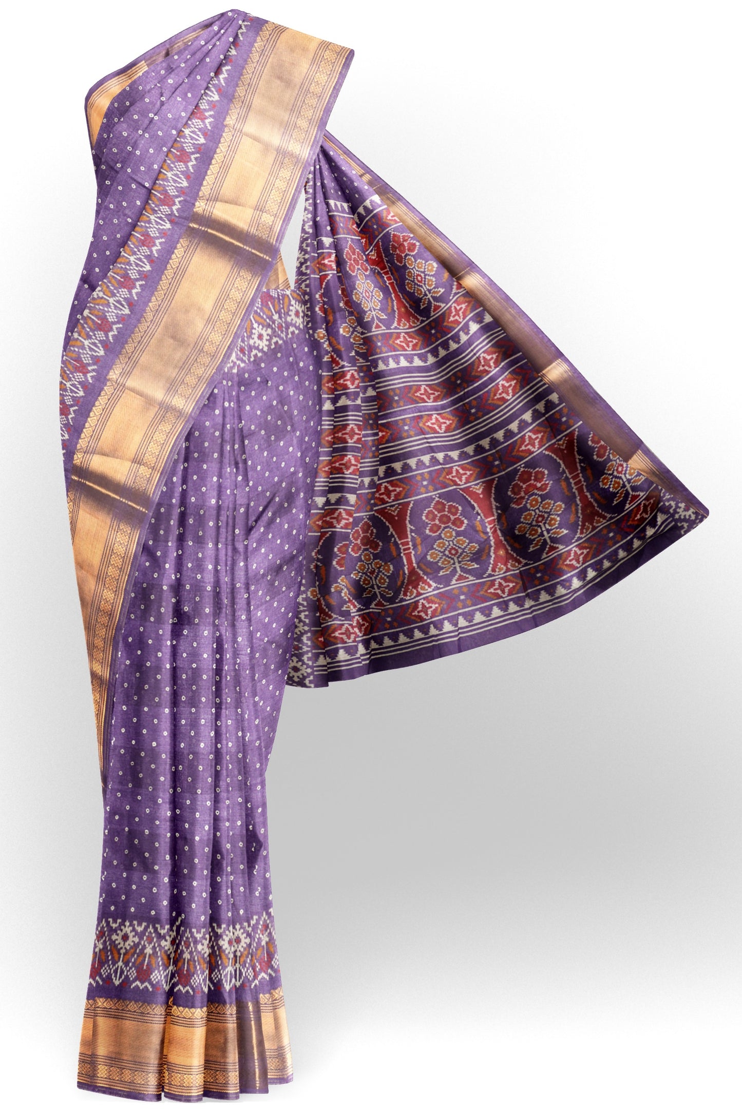 Violet Self Checks Bandhini Style Prints Fancy Cotton Saree