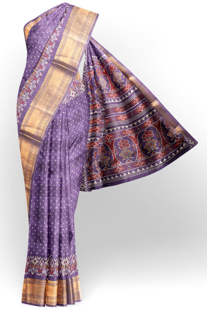 Violet Self Checks Bandhini Style Prints Fancy Cotton Saree