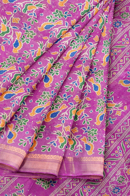Lilac Chirpy Bird Digital Print Zari Border Fancy Cotton Saree