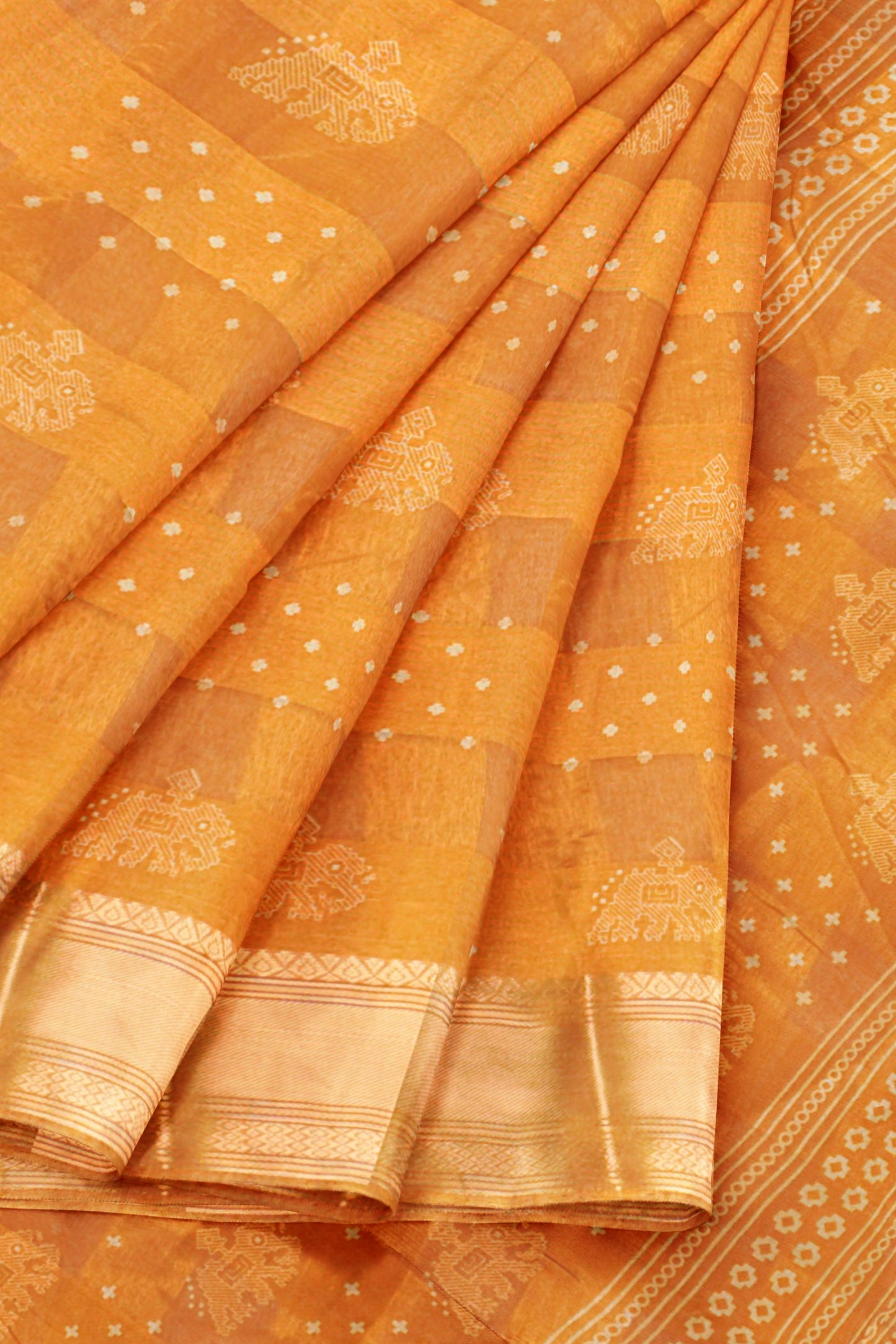 Yellow Self Checks Bandhini Style Prints Fancy Cotton Saree