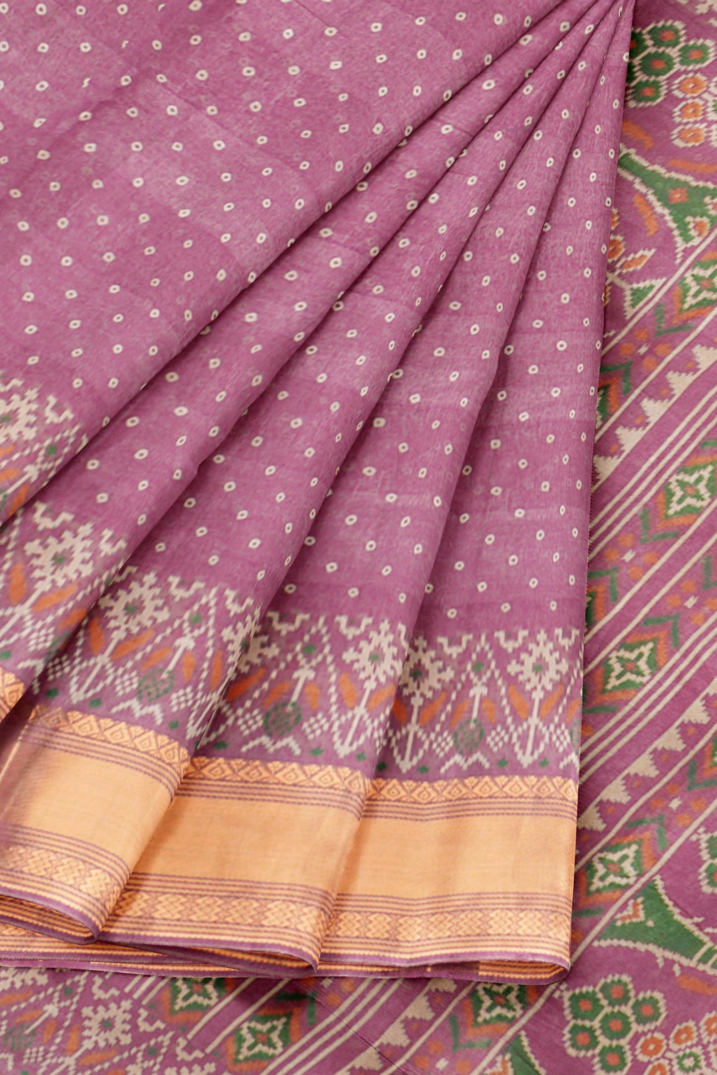 Plum Purple Self Checks Bandhini Style Prints Fancy Cotton Saree