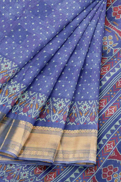 Lavendar Self Checks Bandhini Style Prints Fancy Cotton Saree