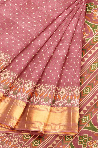 Rose Blush Self Checks Bandhini Style Prints Fancy Cotton Saree